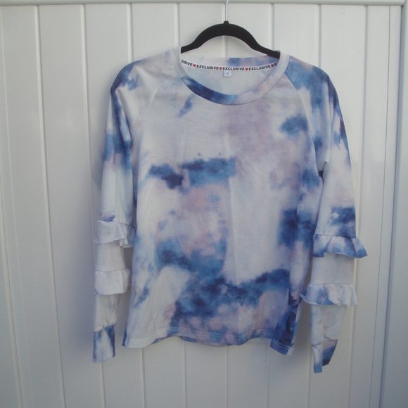 EXCLUSIVE Brand Women's Top Small Blue Soft Tie-Dye Terry Knit Festivals Summer - Picture 2 of 3